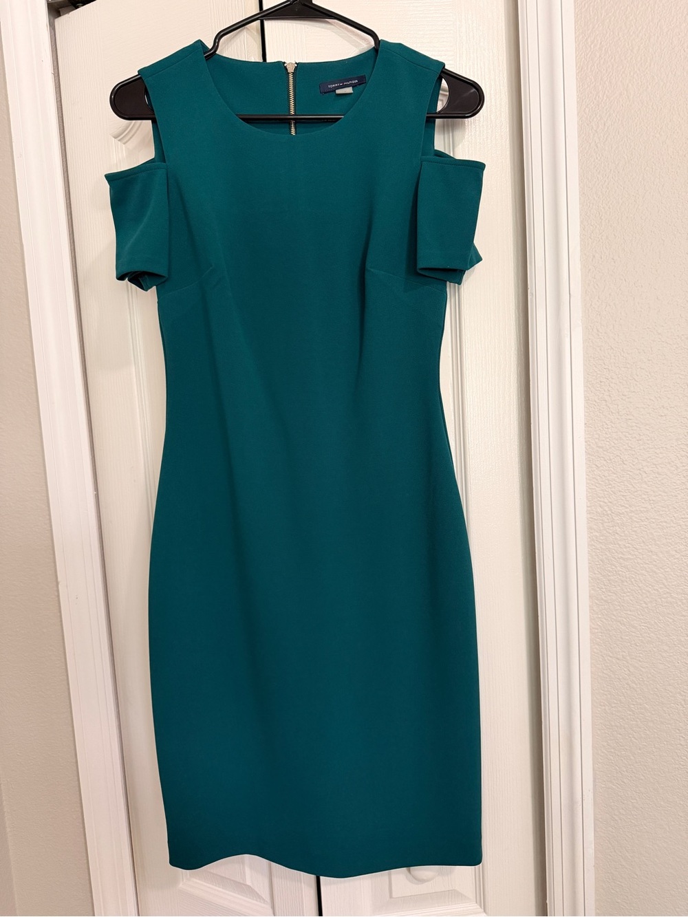Tommy Hilfiger Teal Cold-Shoulder Sheath Dress